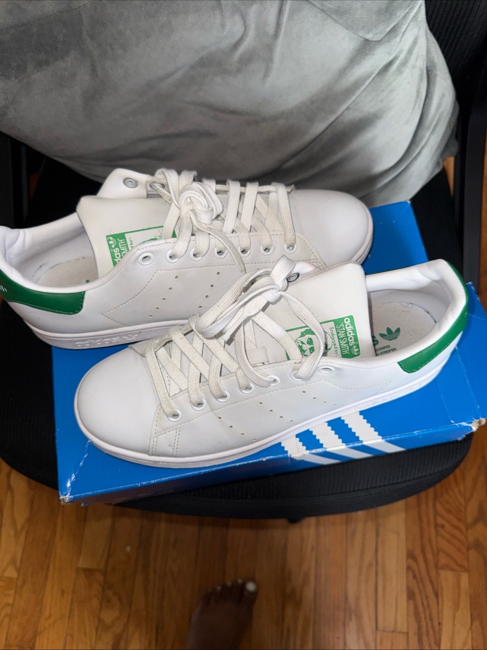 Adidas Stan Smith White Leather Sneakers with Green Heel Tab - Men's